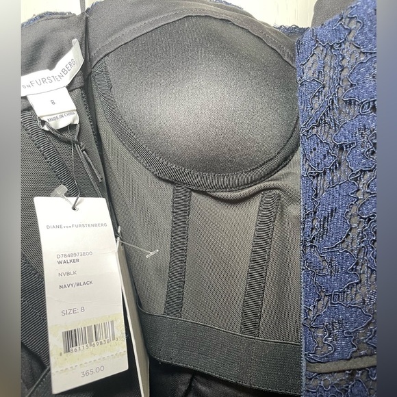 Diane Von Furstenberg Walker, navy blue lace strapless dress sz 8 - Picture 7 of 14